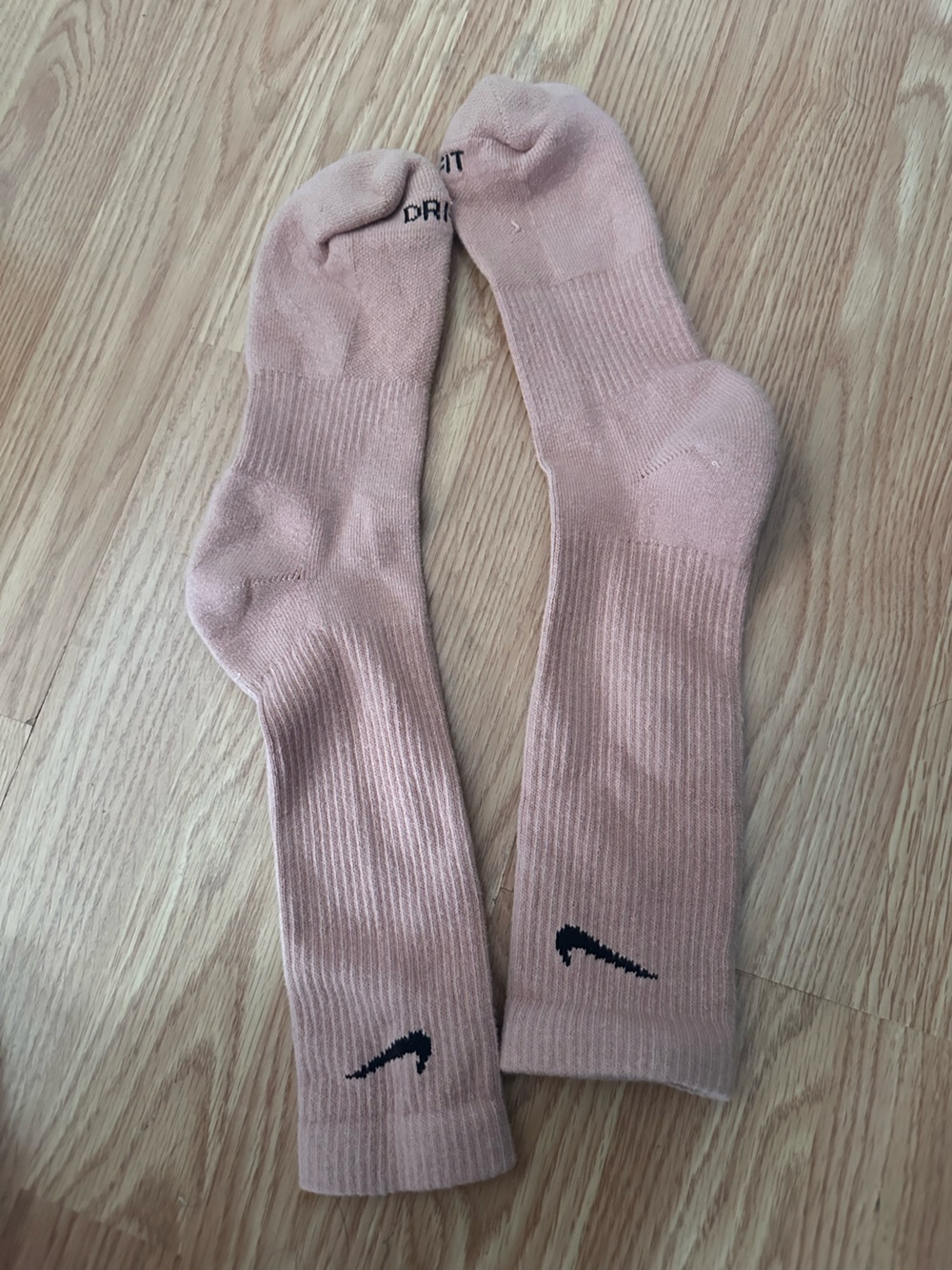 Nike Crew Socks in Dusty Pink with Black Swoosh